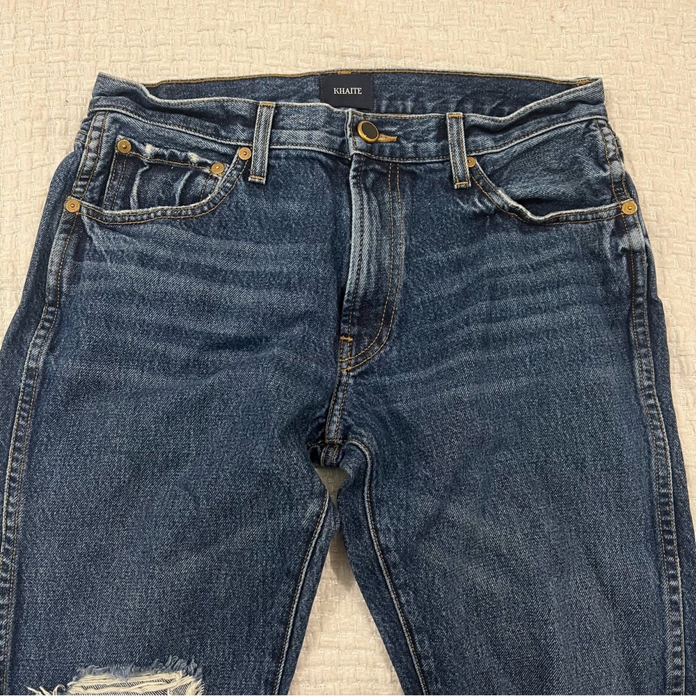 Khaite Kyle Jeans Distressed Mid Rise Dark Wash Size 26 - Picture 2 of 5